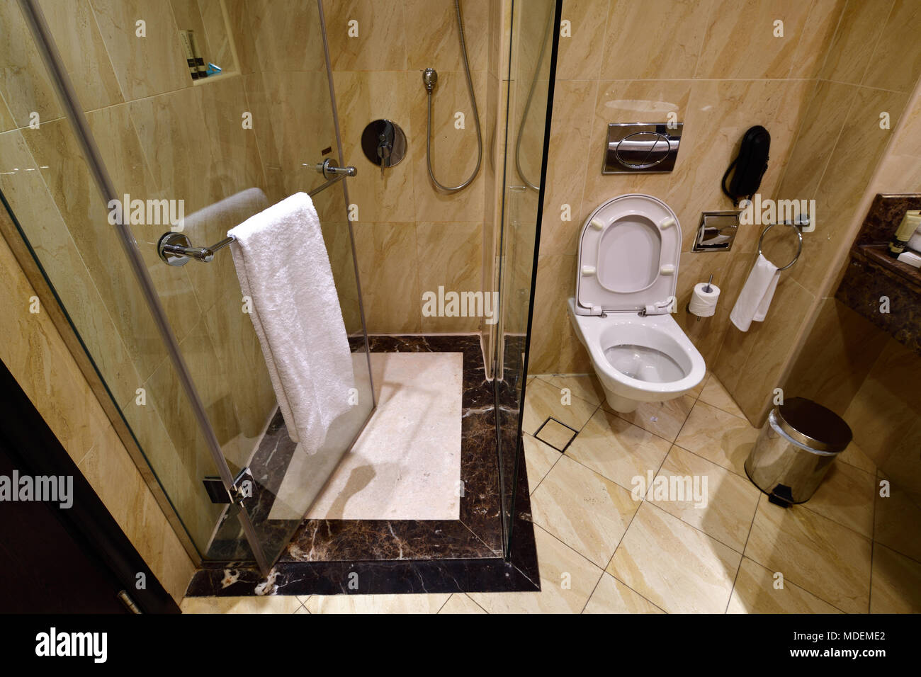 Shower and toilet in bathroom Stock Photo Alamy
