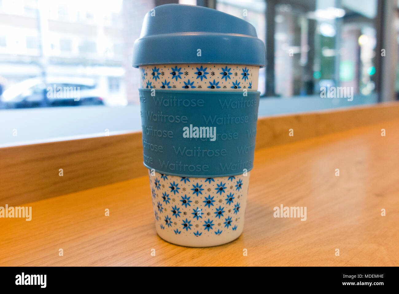 Reusable / re usable Waitrose supermarket coffeecup / tea cup / teacup