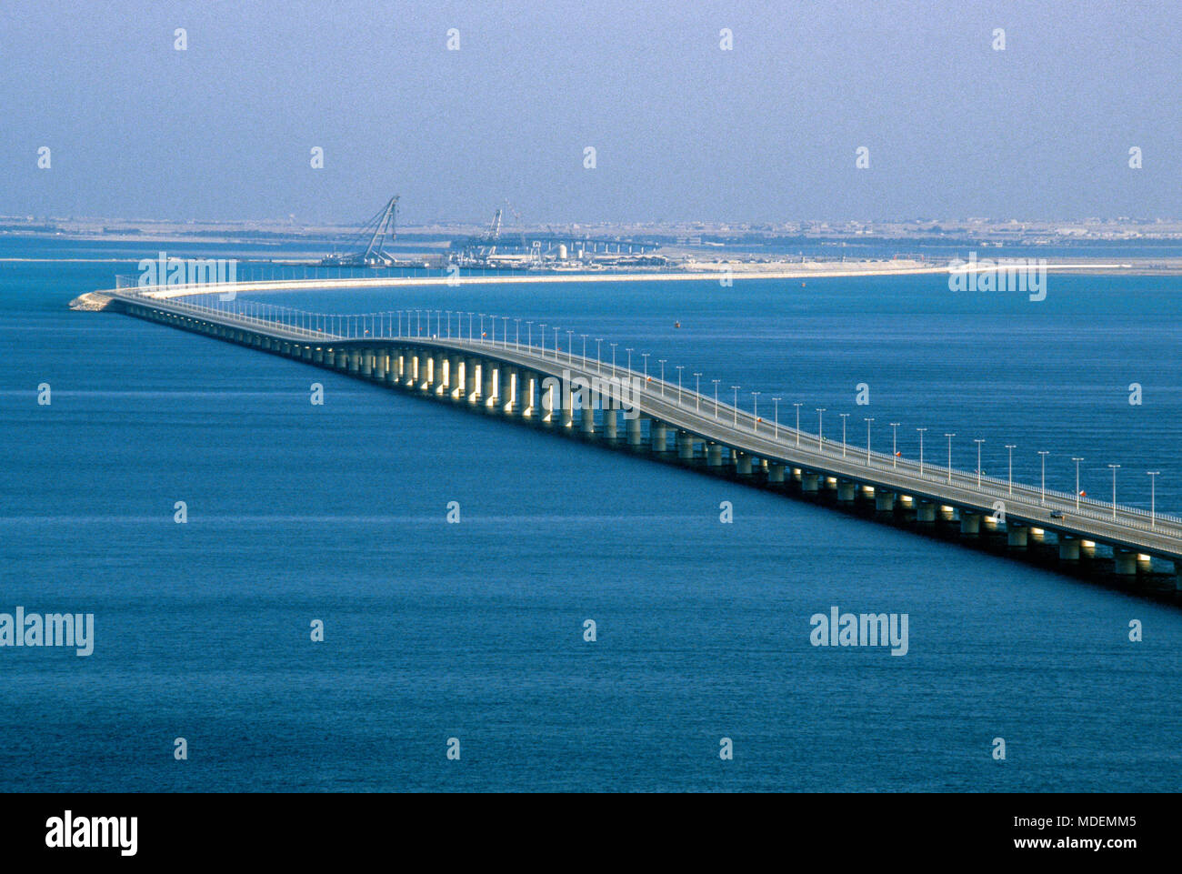The King Fahd Causeway stretching 25 kilometers connecting the Saudi mainland to the island State of Bahrain. Stock Photo