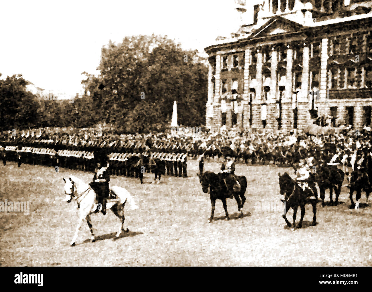 The King on horseback at the Trooping of the Colour ,UK -  1932 Stock Photo