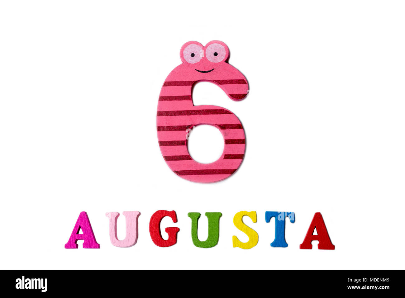 August 6. Image of August 6, close-up of numbers and letters on white background. Summer day Stock Photo - Alamy