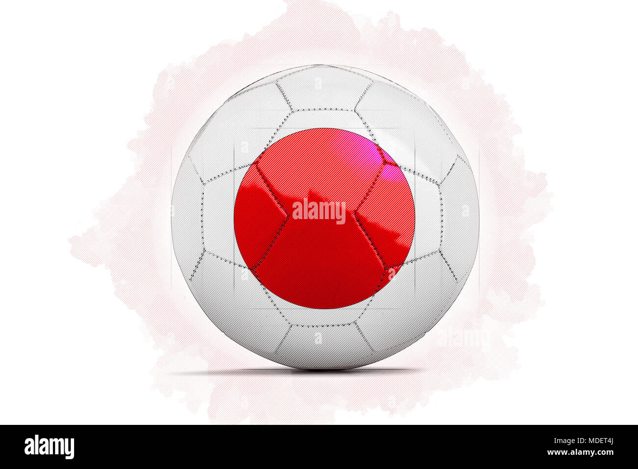 digital artwork sketch of a soccer ball with team flag japan asia