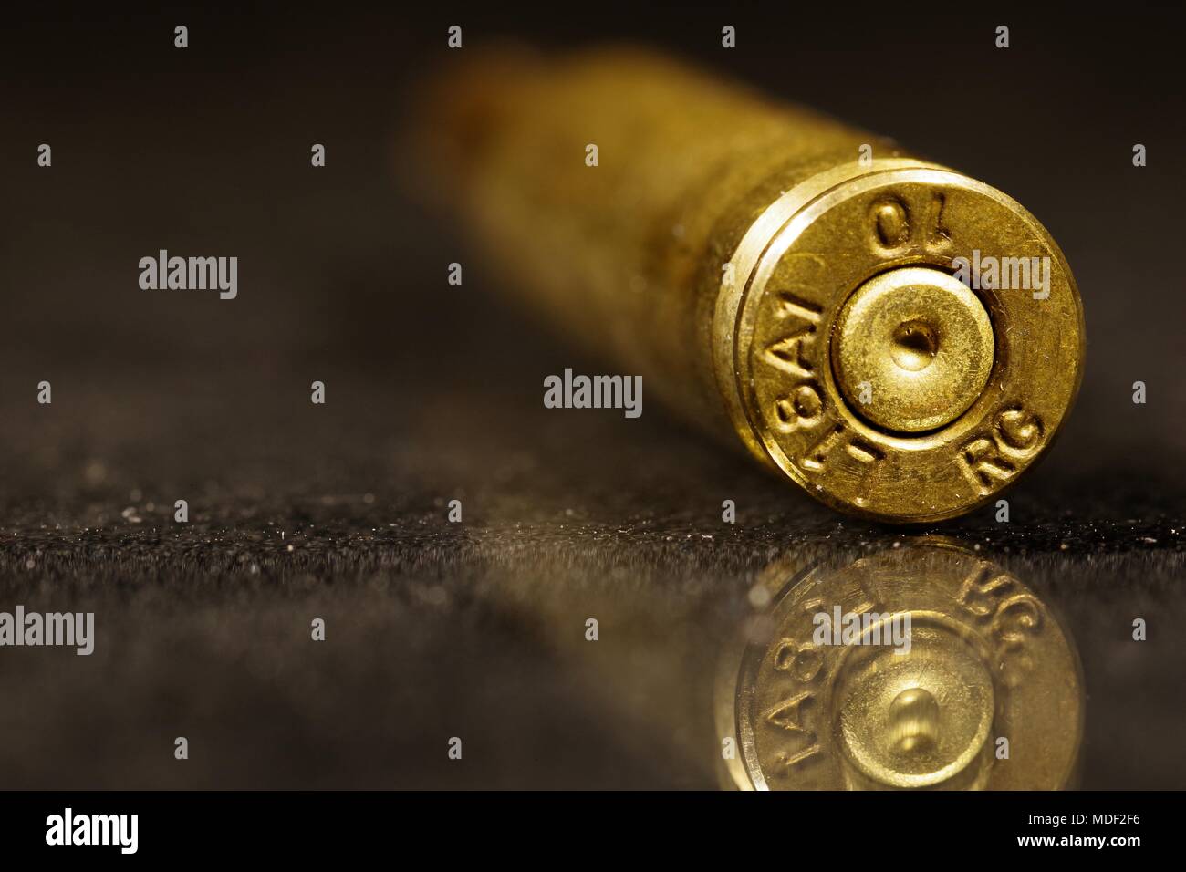 Spent Brass Rifle Round Casing. Bullet Close Up. UK. Stock Photo