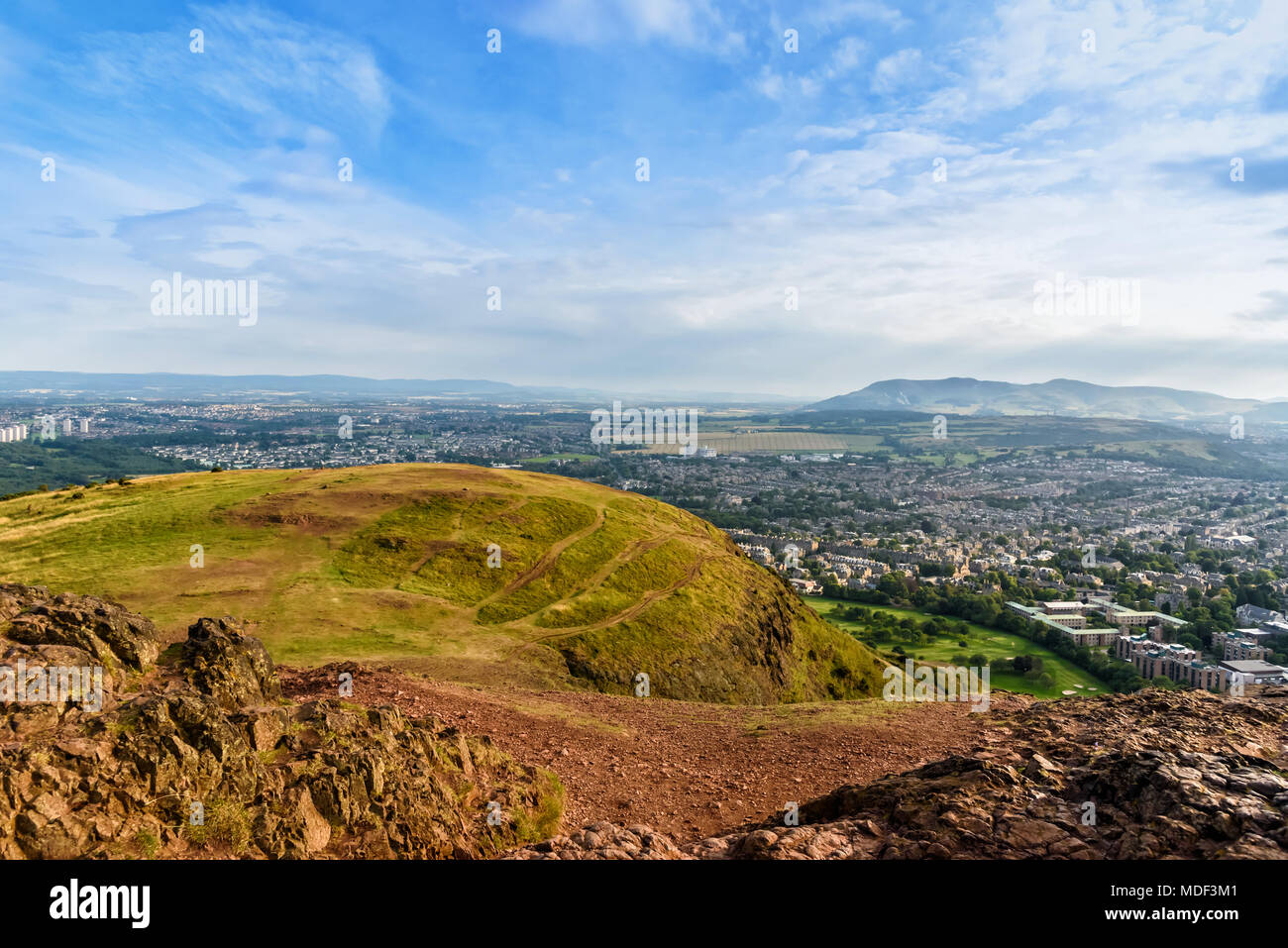 cityscape view of Edinburgh from Arthur's Seat peak, Scotland, United Kingdom Stock Photo