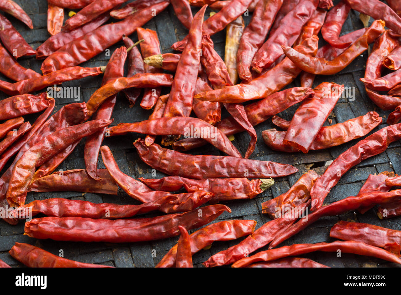Sundried chilli peppers in threshing basket Stock Photo Alamy