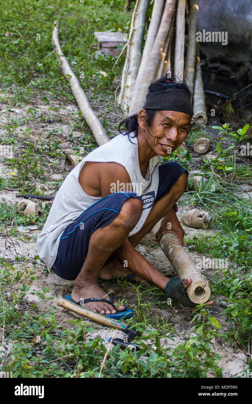 Carabao Island (Philippines) ,12 March 2018, The bamboo cutter Stock Photo
