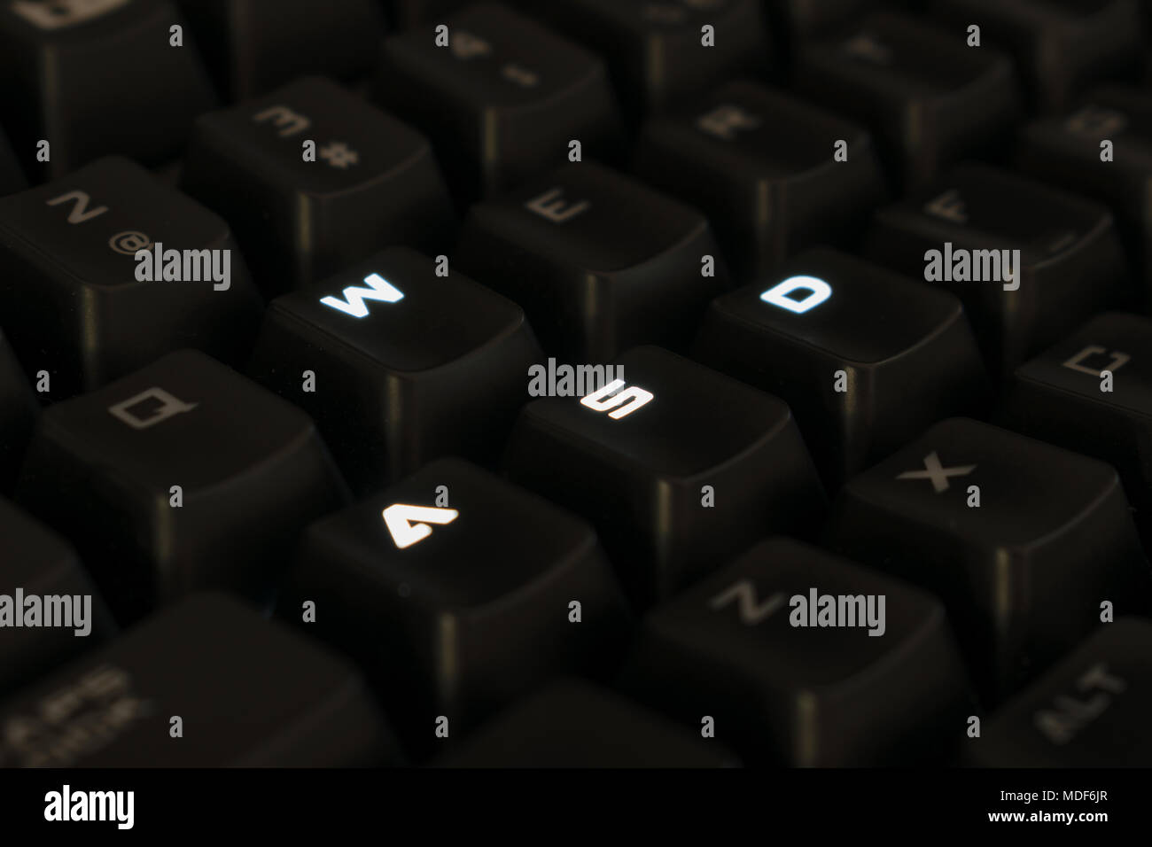 WASD keys on gaming keyboard close up, backlit keys Stock Photo Alamy