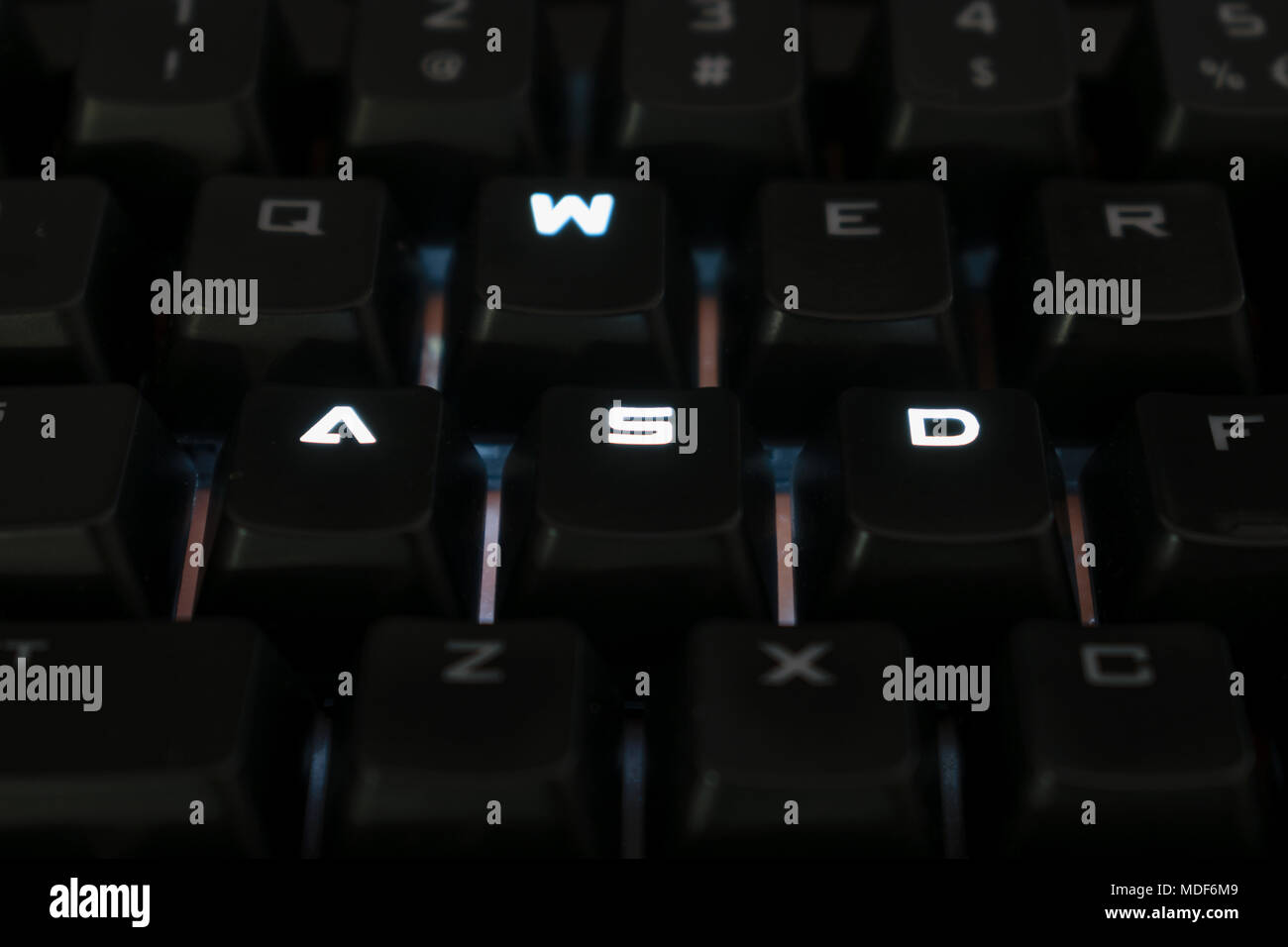 WASD keys on gaming keyboard close up, backlit keys Stock Photo Alamy