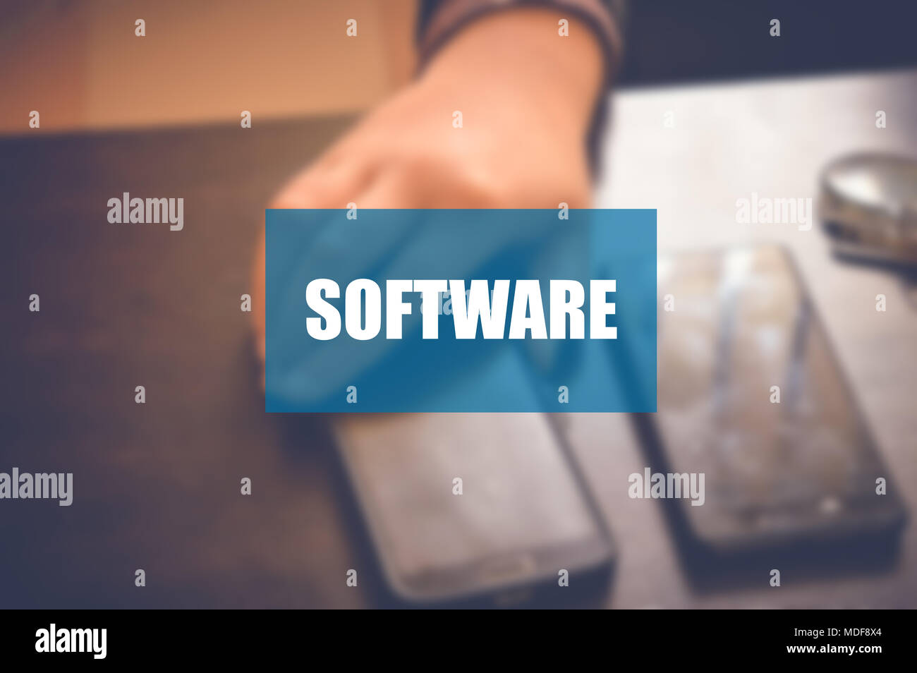 Software word with blurring business background Stock Photo - Alamy
