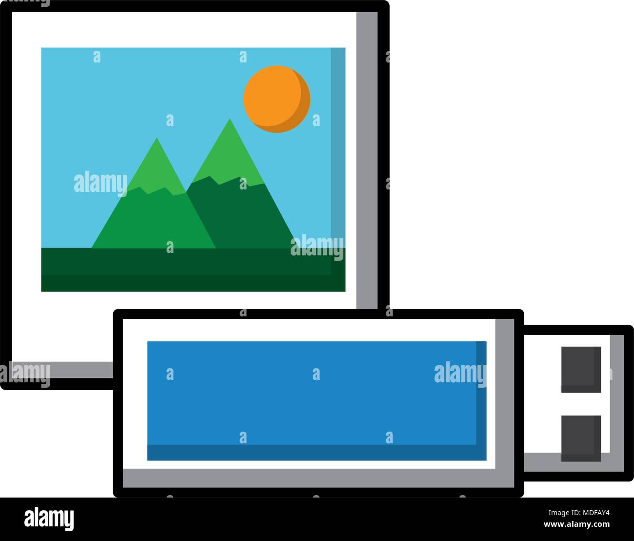 picture and usb memory backup social media Stock Vector