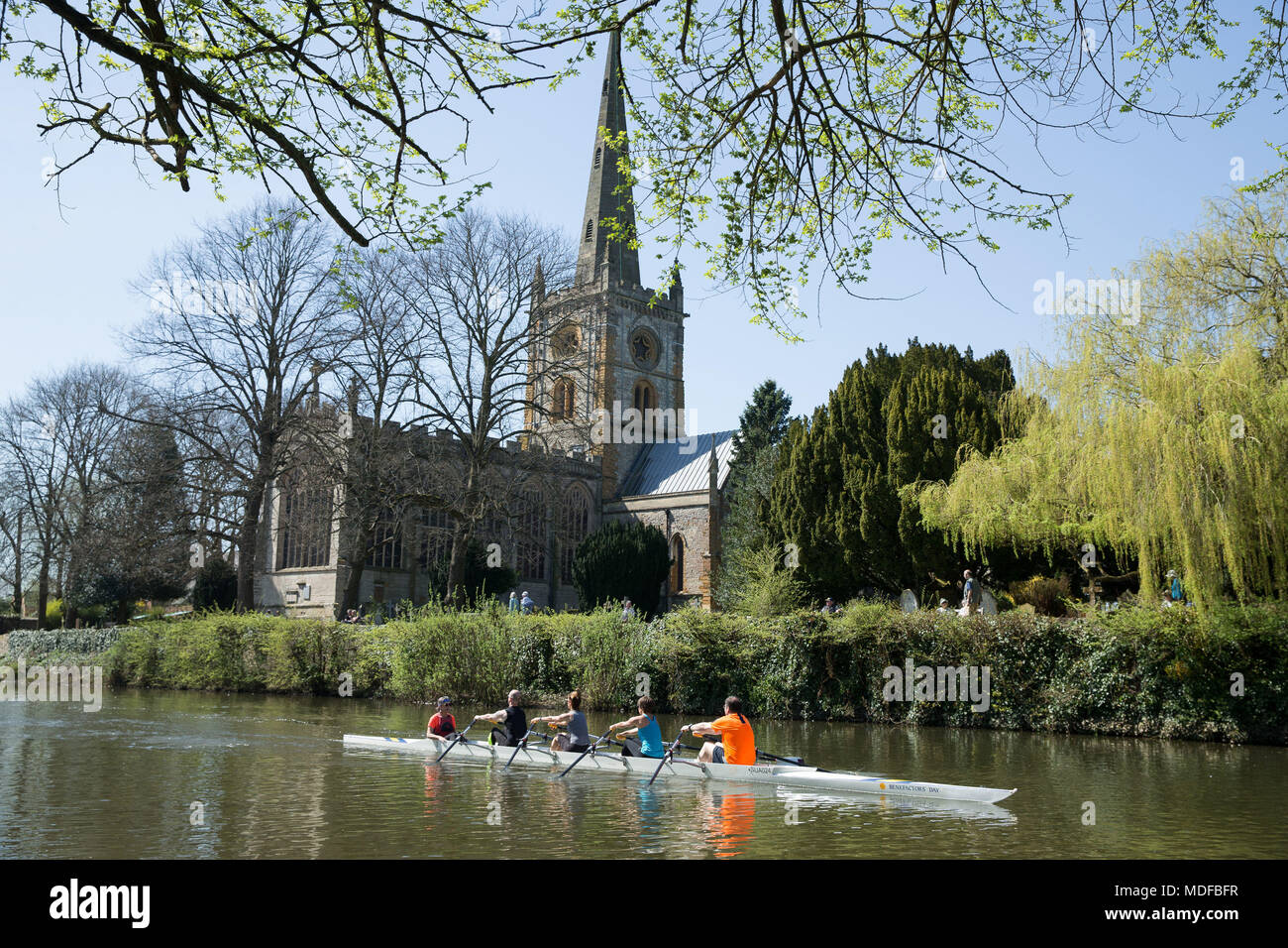 People row down the River Avon enjoy the hottest day of April so far in