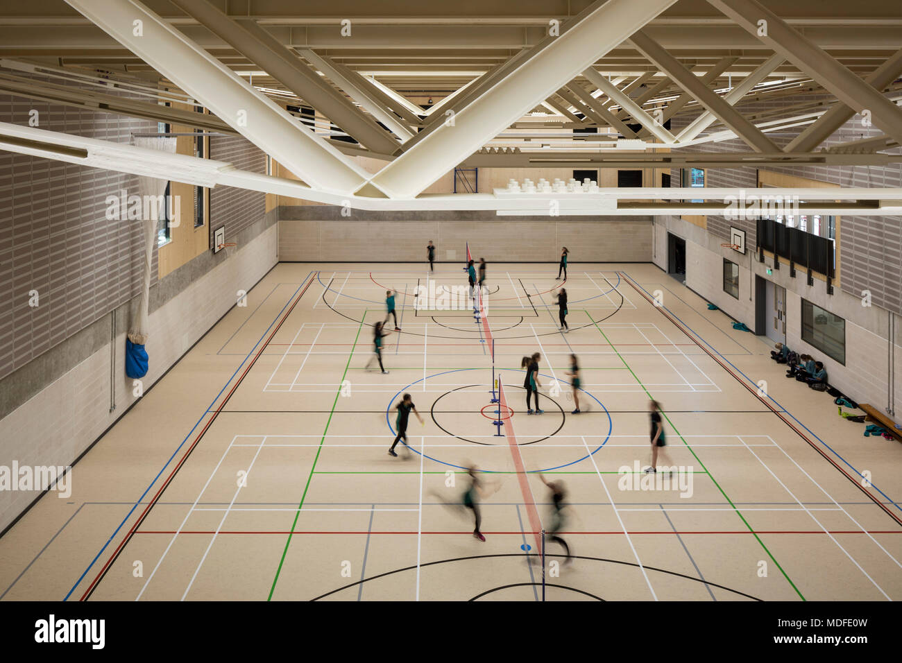 Interior view of Sports Hall. Stephen Perse Foundation Learning and Sports building, Cambridge, United Kingdom. Architect: Chadwick Dryer Clarke Archi Stock Photo
