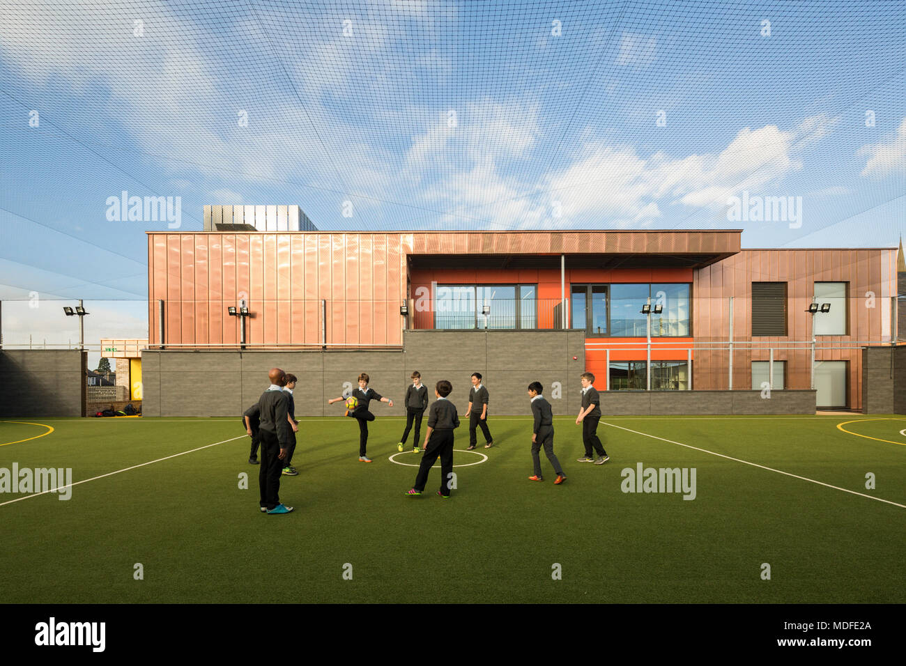 View of Multi-use-games-area. Stephen Perse Foundation Learning and Sports building, Cambridge, United Kingdom. Architect: Chadwick Dryer Clarke Archi Stock Photo