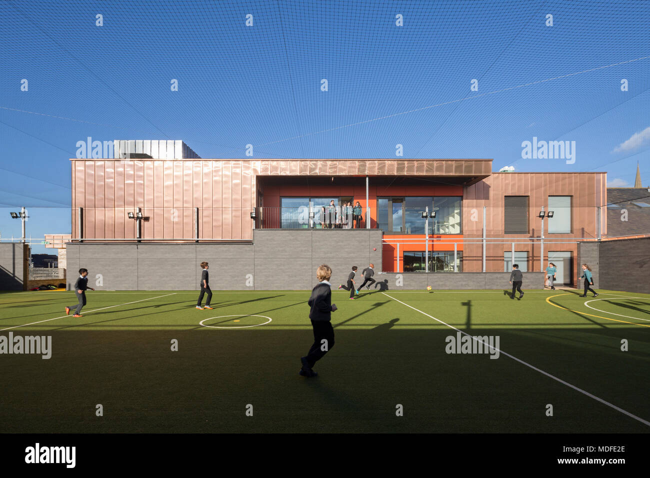 View of Multi-use-games-area. Stephen Perse Foundation Learning and Sports building, Cambridge, United Kingdom. Architect: Chadwick Dryer Clarke Archi Stock Photo