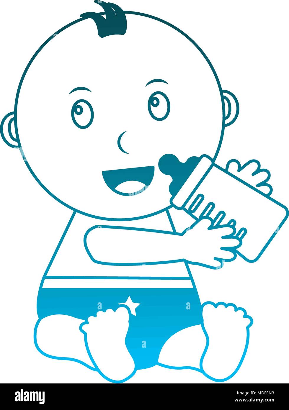 cute little baby boy sitting holding bottle milk Stock Vector Image ...