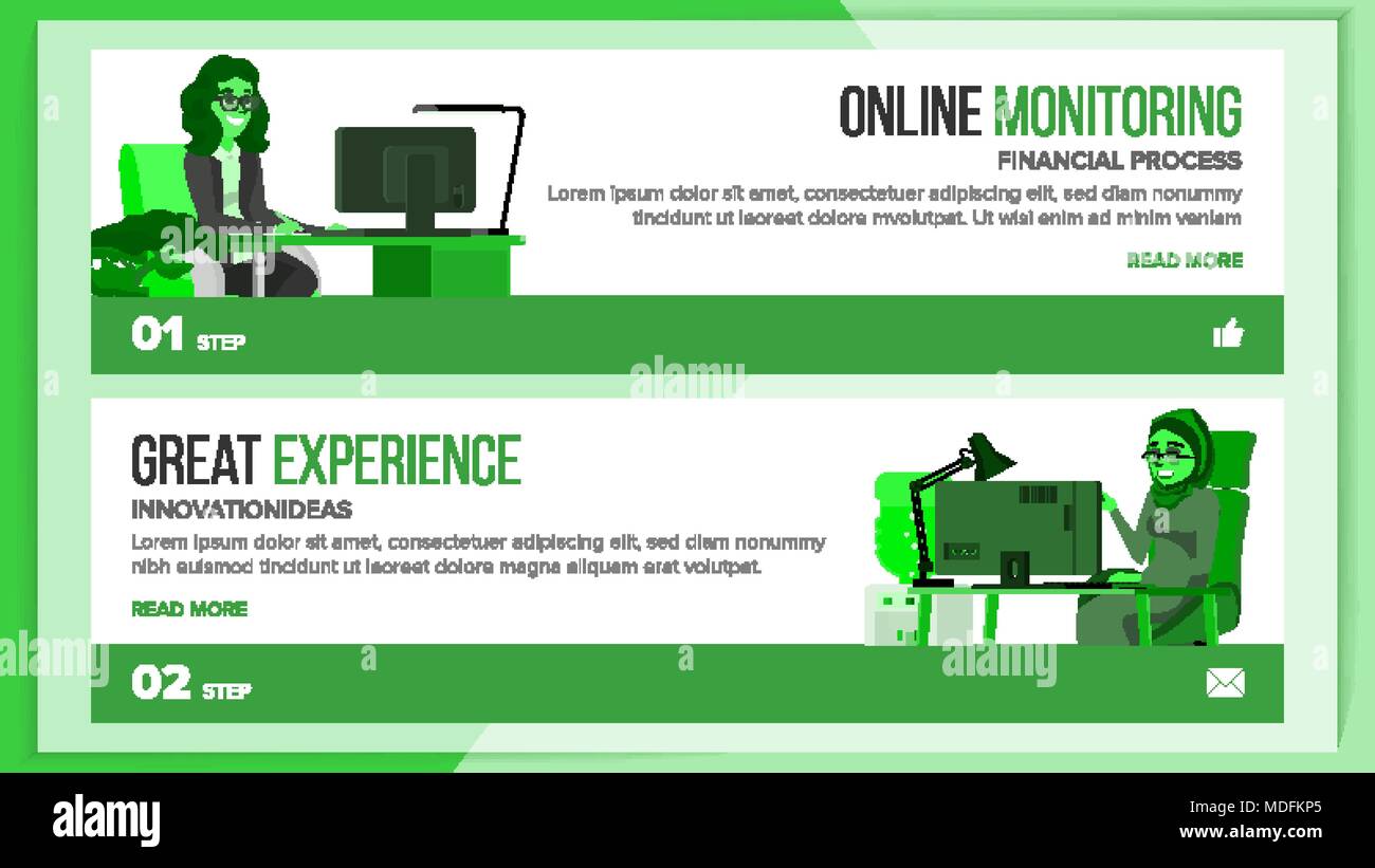 Horizontal Banners Website Design Vector. Business Project. Technical Online Support. Onboarding Screen. Cartoon Team. Evolution System. Illustration Stock Vector