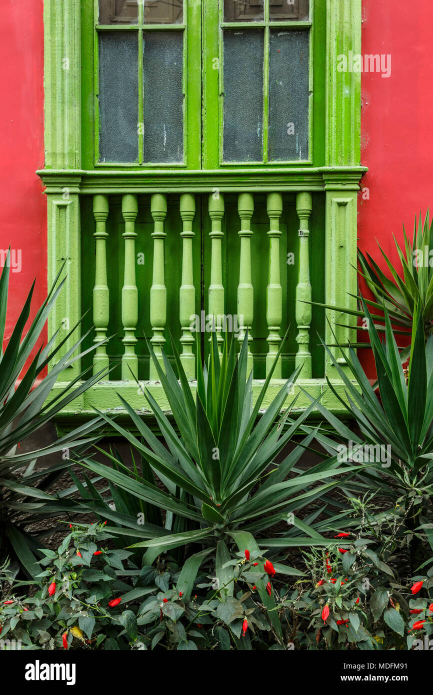 Green window, Barranco, Lima, Peru Stock Photo