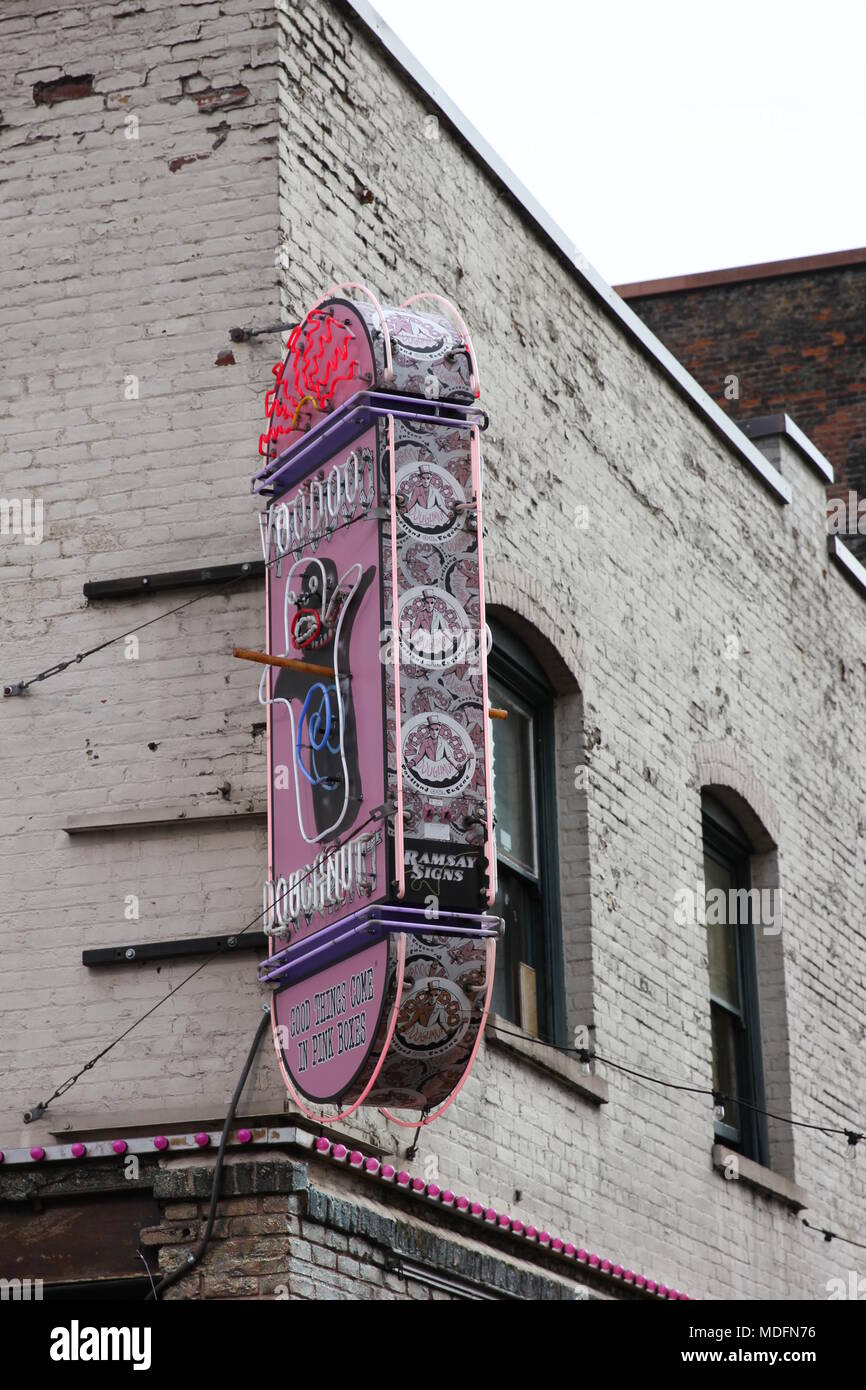 Iconic flagship store for Voodoo Doughnuts in downtown Portland, Oregon (PDX) Stock Photo