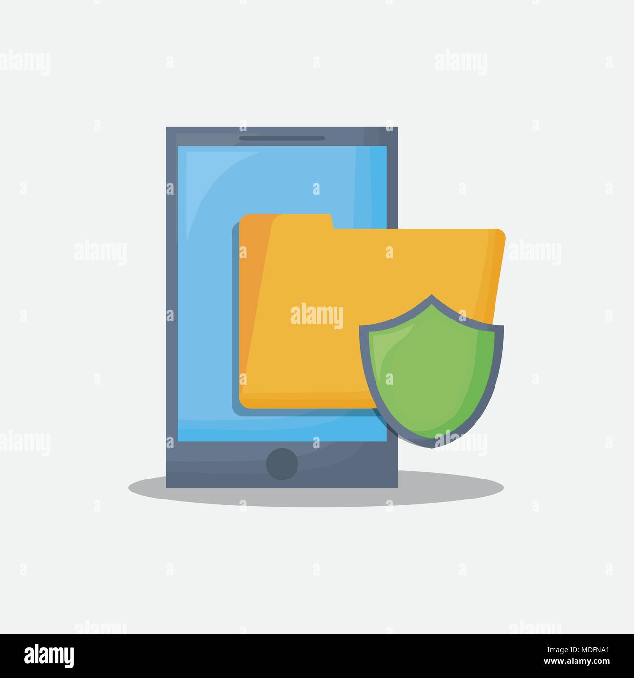 cyber security design with smartphone with folder and shield over white ...