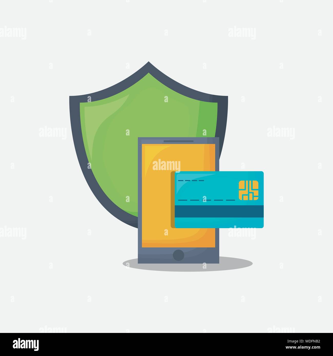 cyber security design with shield and smartphone over white background ...