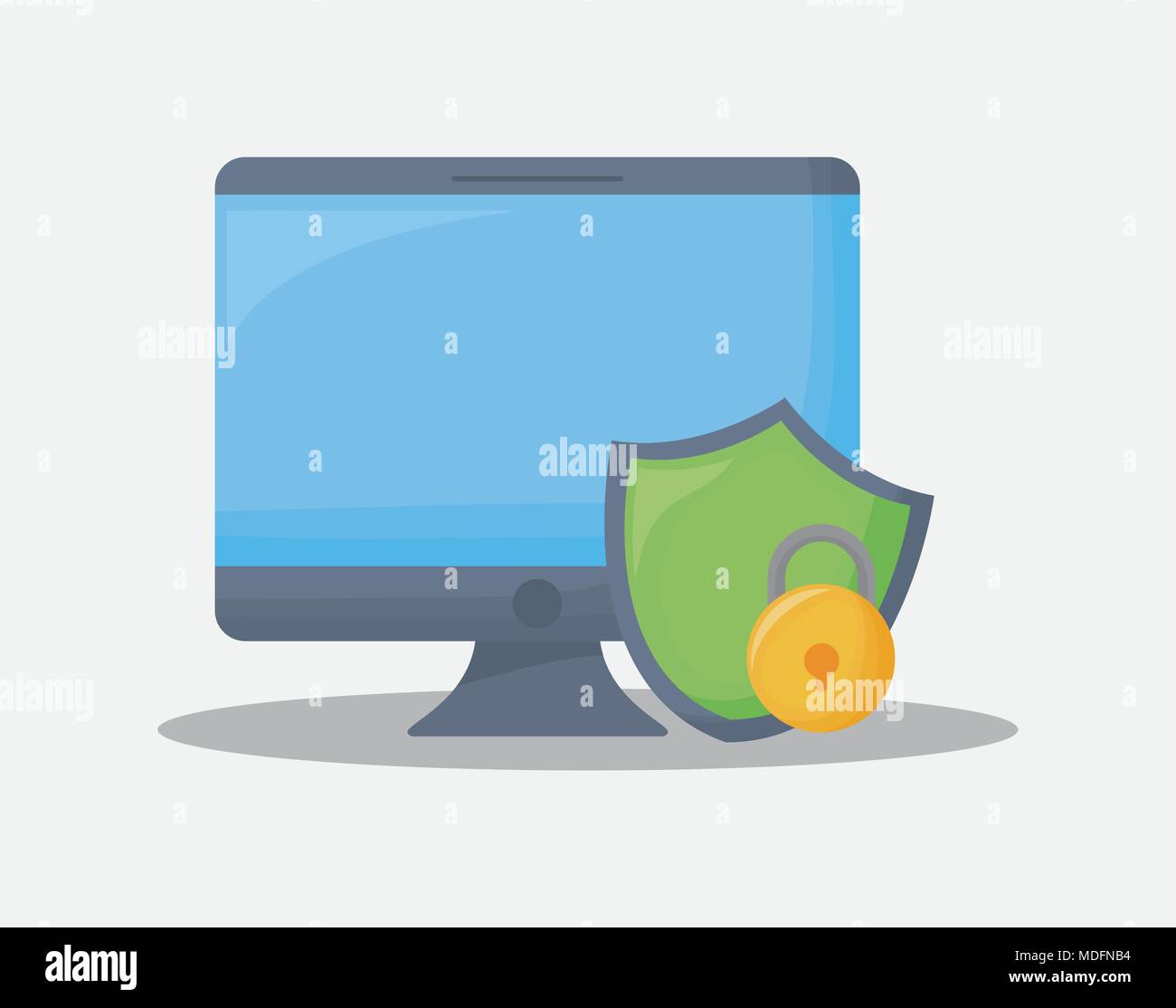 cyber security design with computer with shield and padlock over white ...
