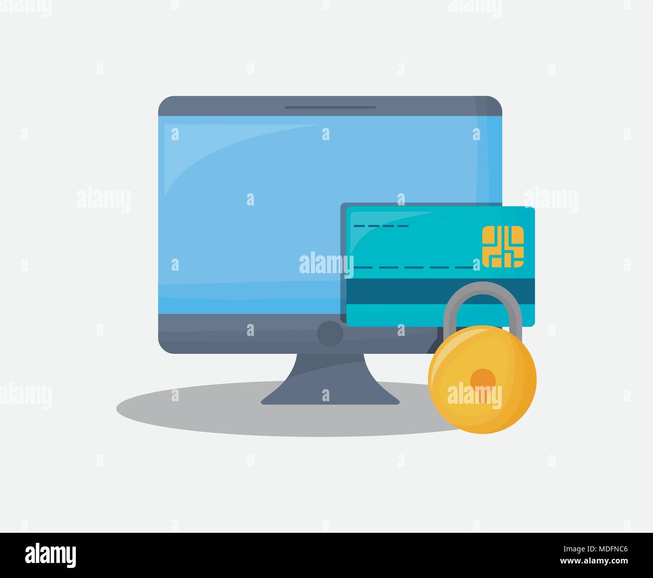 cyber security design with computer with credit card and padlock over ...