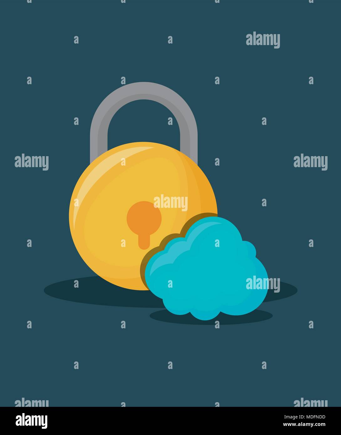 security padlock and cloud storage over blue background, colorful ...