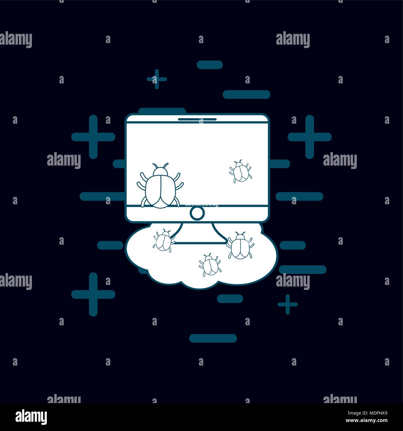cyber security design with computer and virus bugs over blue background ...