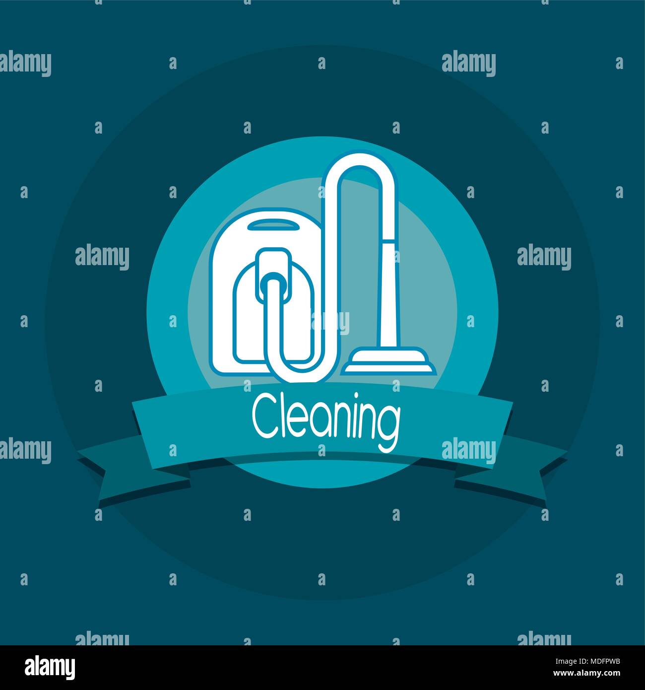 cleaning emblem with vaccum icon over blue background, colorful design. vector illustration