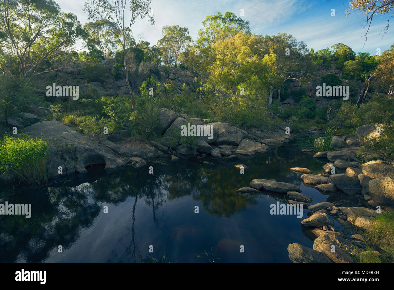 Treelined river, Melbourne, Victoria, Australia Stock Photo