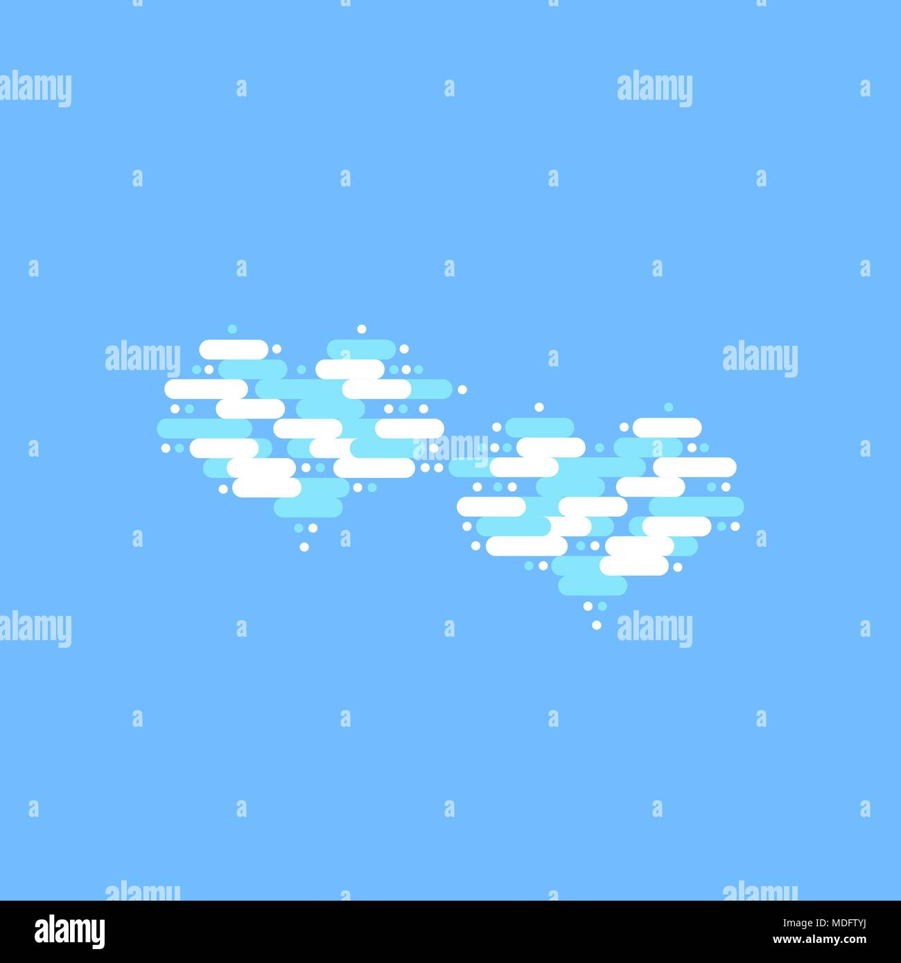 Blue sky with two white clouds in the shape of a heart. Vector ...