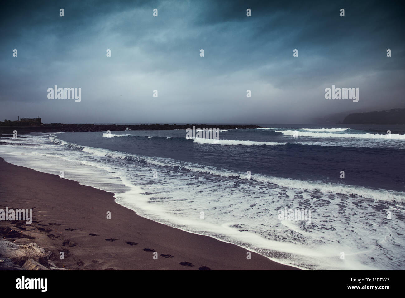 ocean with dramatic sky before storm Stock Photo
