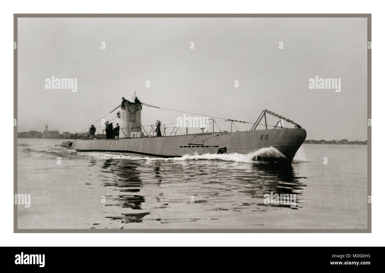 1940's German Submarine U-Boat Untersee WW2 German Kriegsmarine navy of Nazi Germany from 1935 to 1945 U2 Type Submarine on manoeuvres Imperial German Navy of the German Empire and the inter-war Reichsmarine of the Weimar Republic. Stock Photo