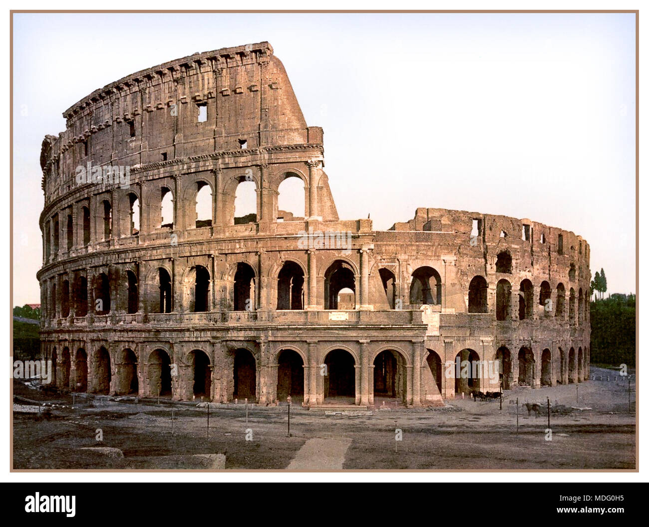 Vintage 1890's photochrom colour image of The Colosseum, Rome, Italy, Stock Photo
