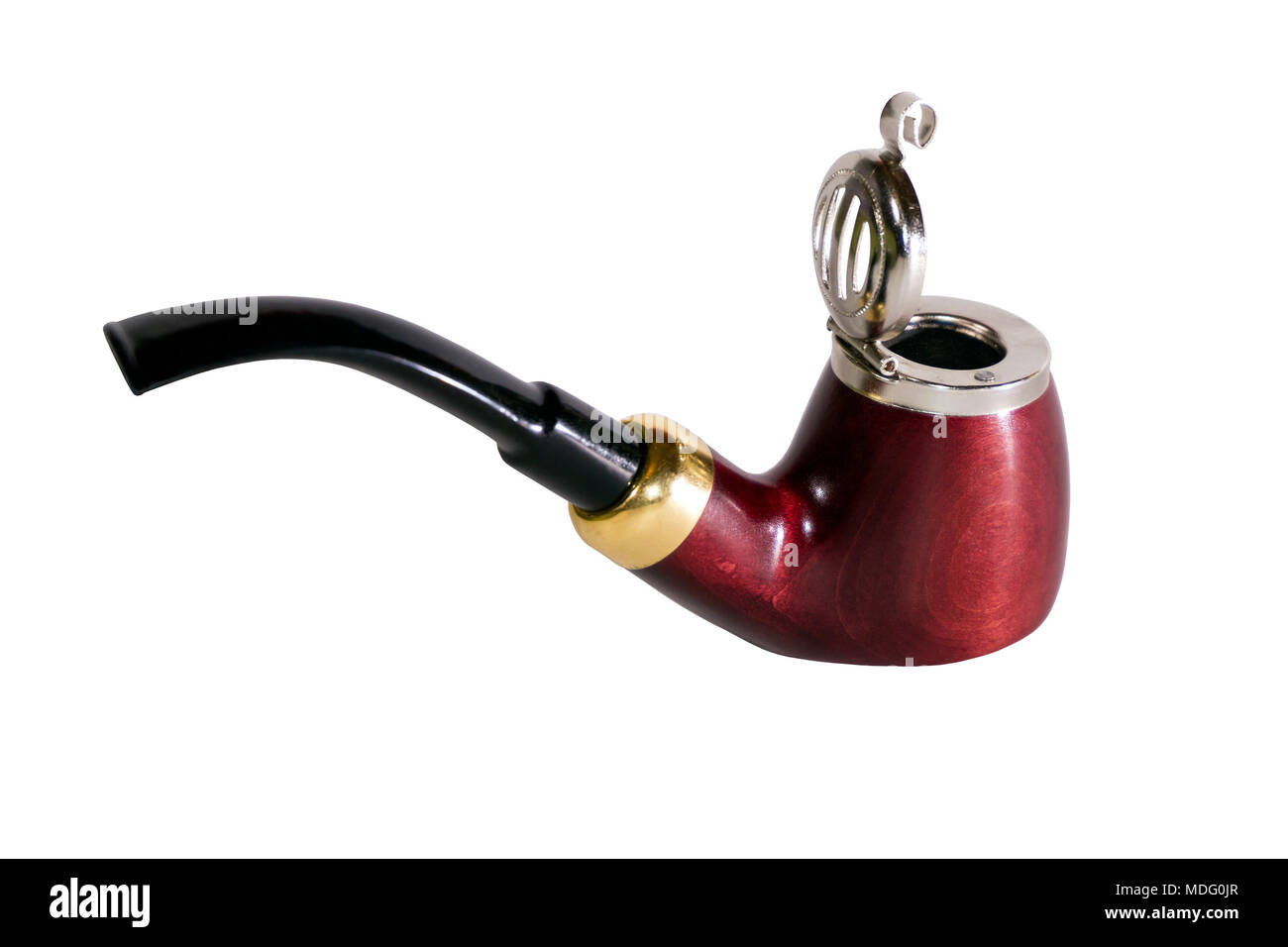 mahogany tobacco pipe with lid isolated on a white background Stock Photo