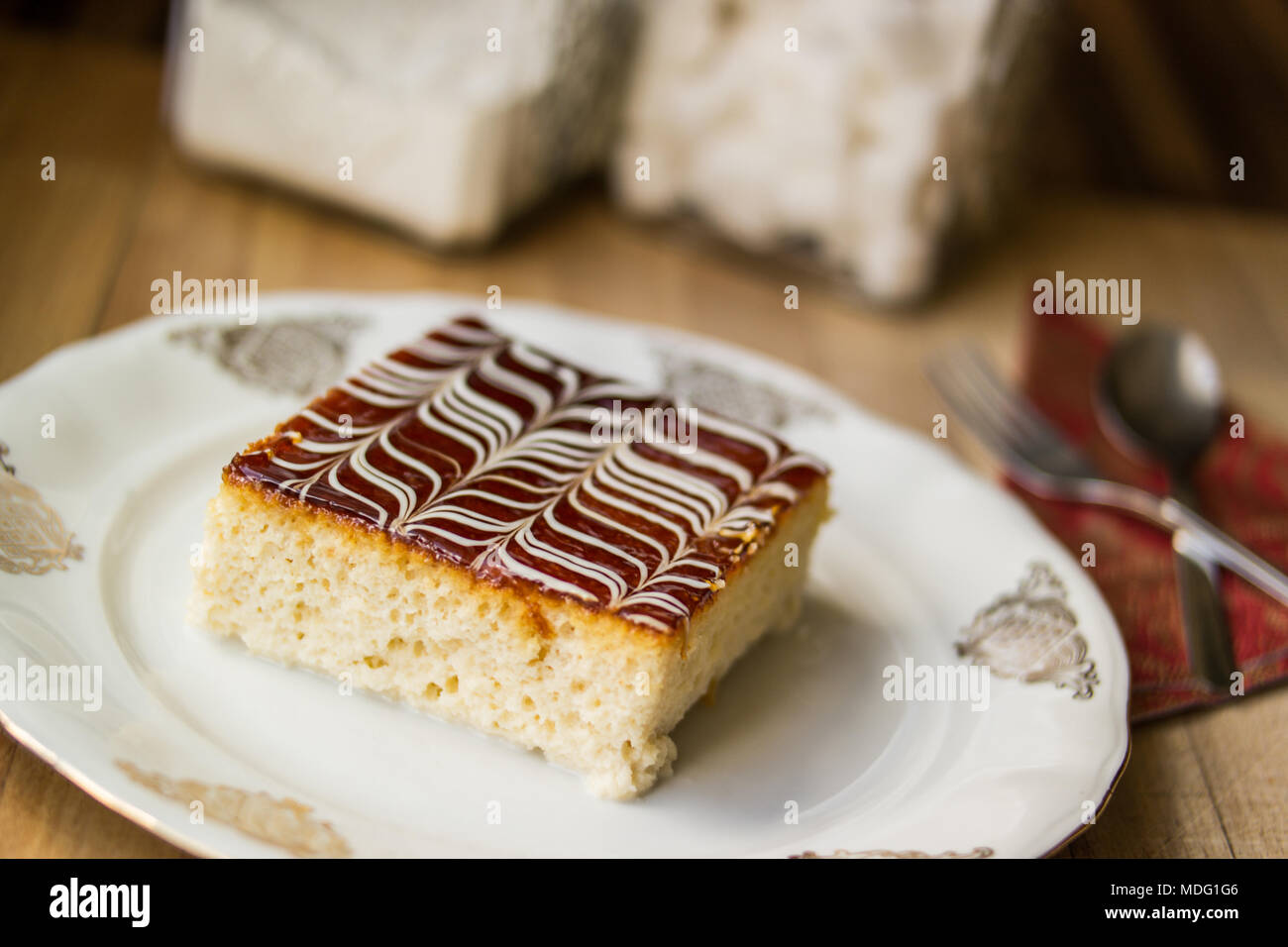 Balkan Dessert Trilece Sponge Cake Pudding Made With Three Milk Stock Photo Alamy