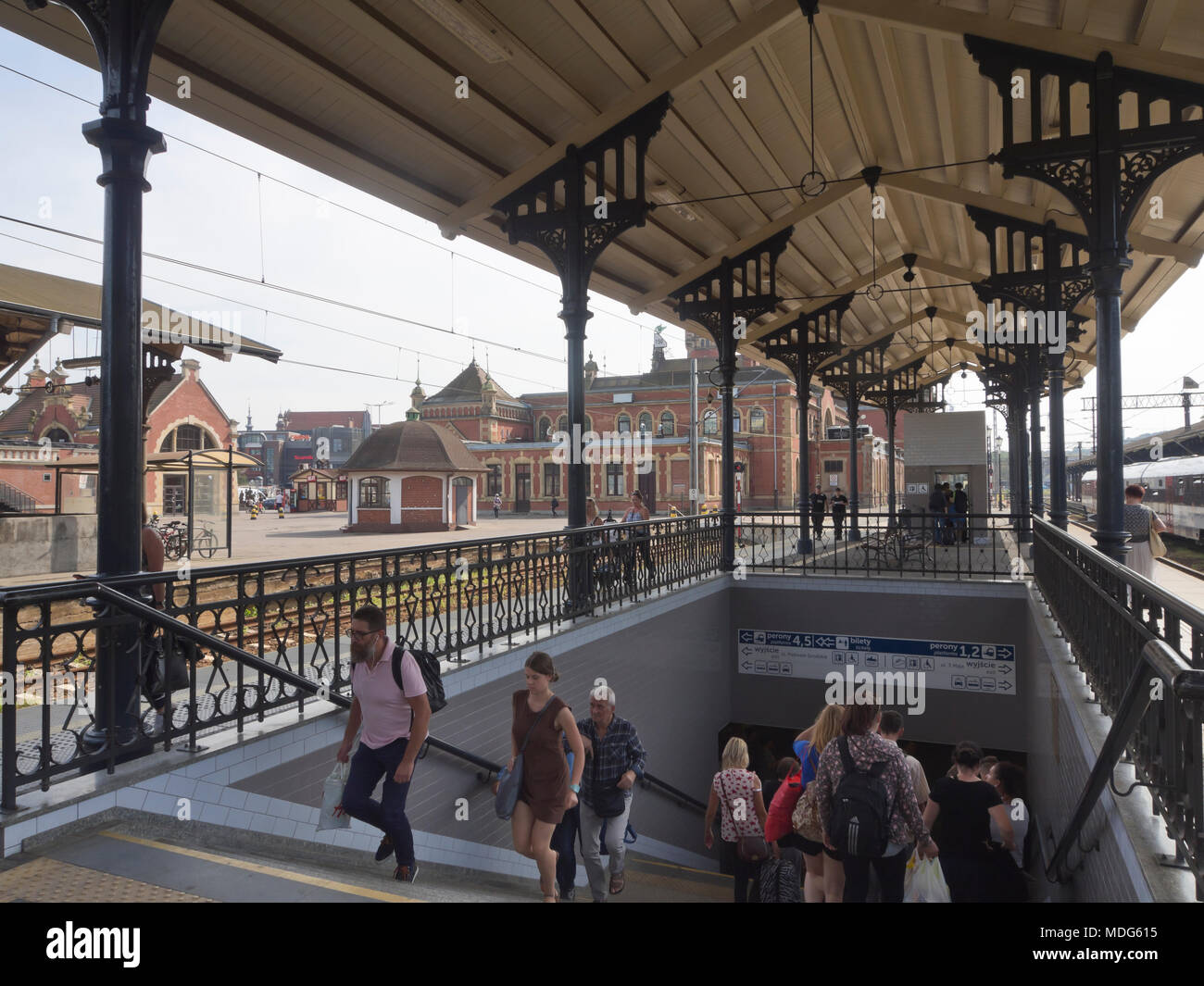 Main railway station in Gdansk Poland, a busy transport hub, underpass and roofed access to the tracks Stock Photo