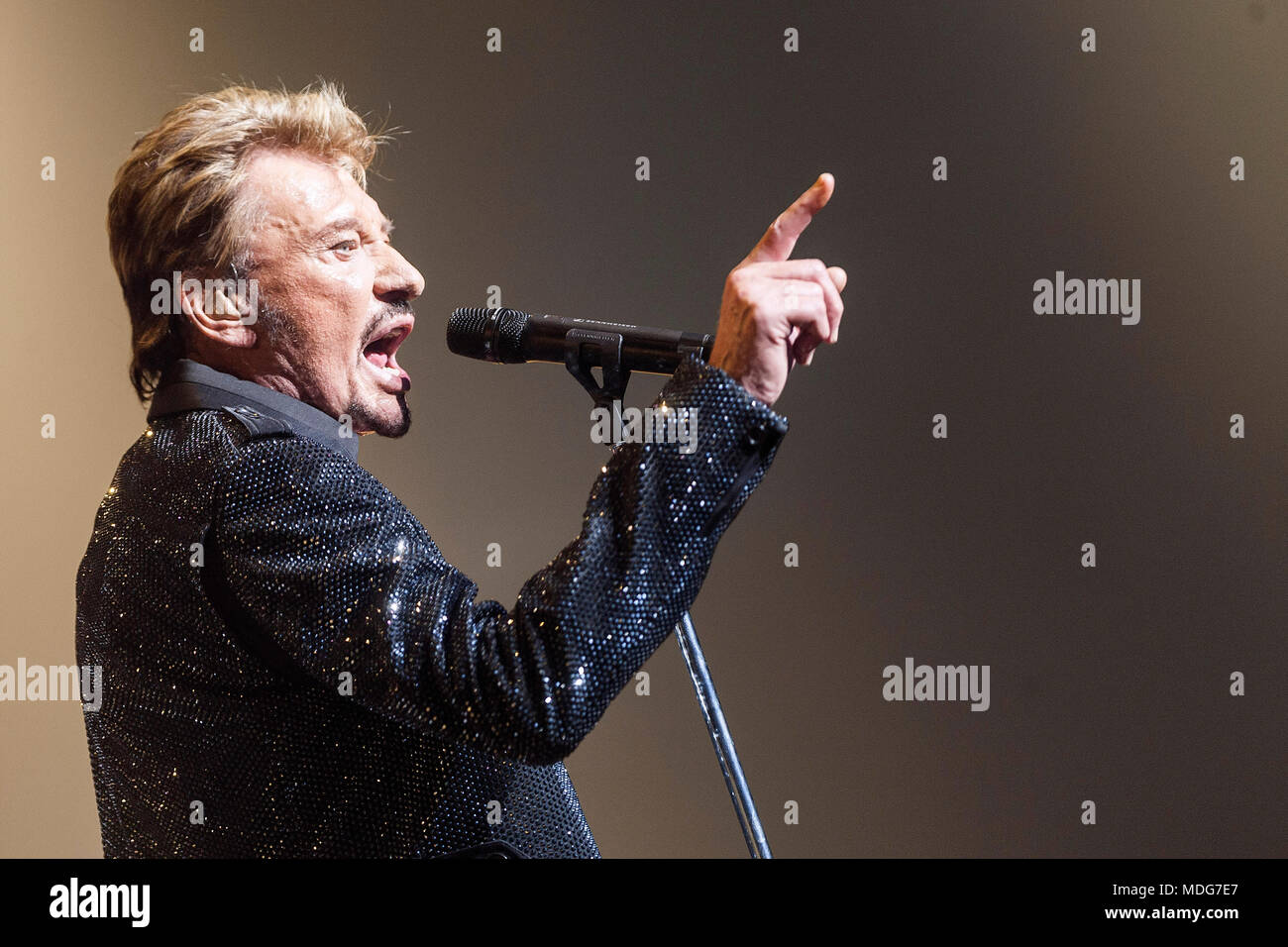 Nancy (north-eastern France): Johnny Hallyday in concert at the Zenith concert hall Stock Photo