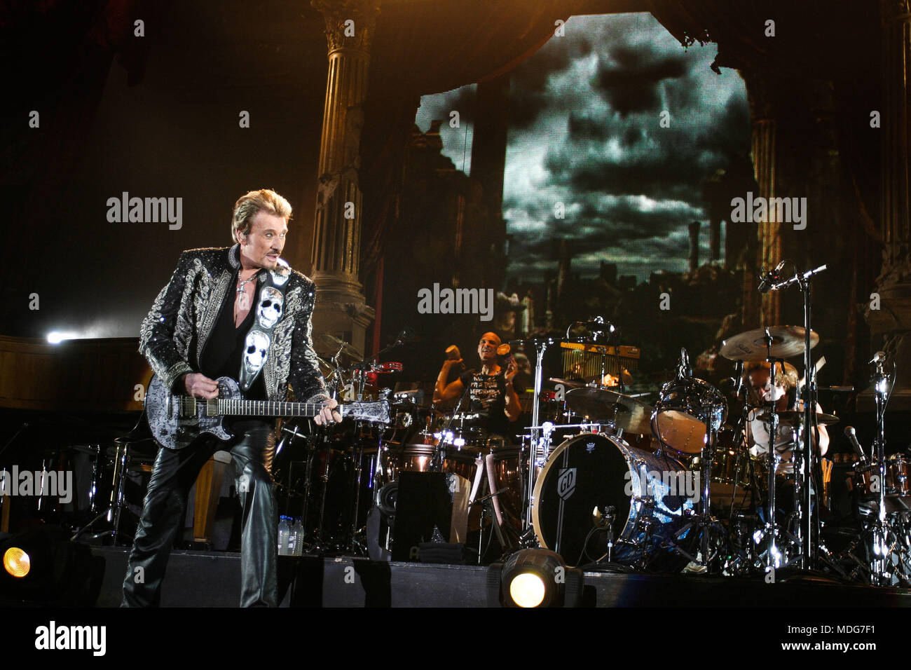 Johnny Hallyday performing live during his tour called 'Flashback' Stock Photo