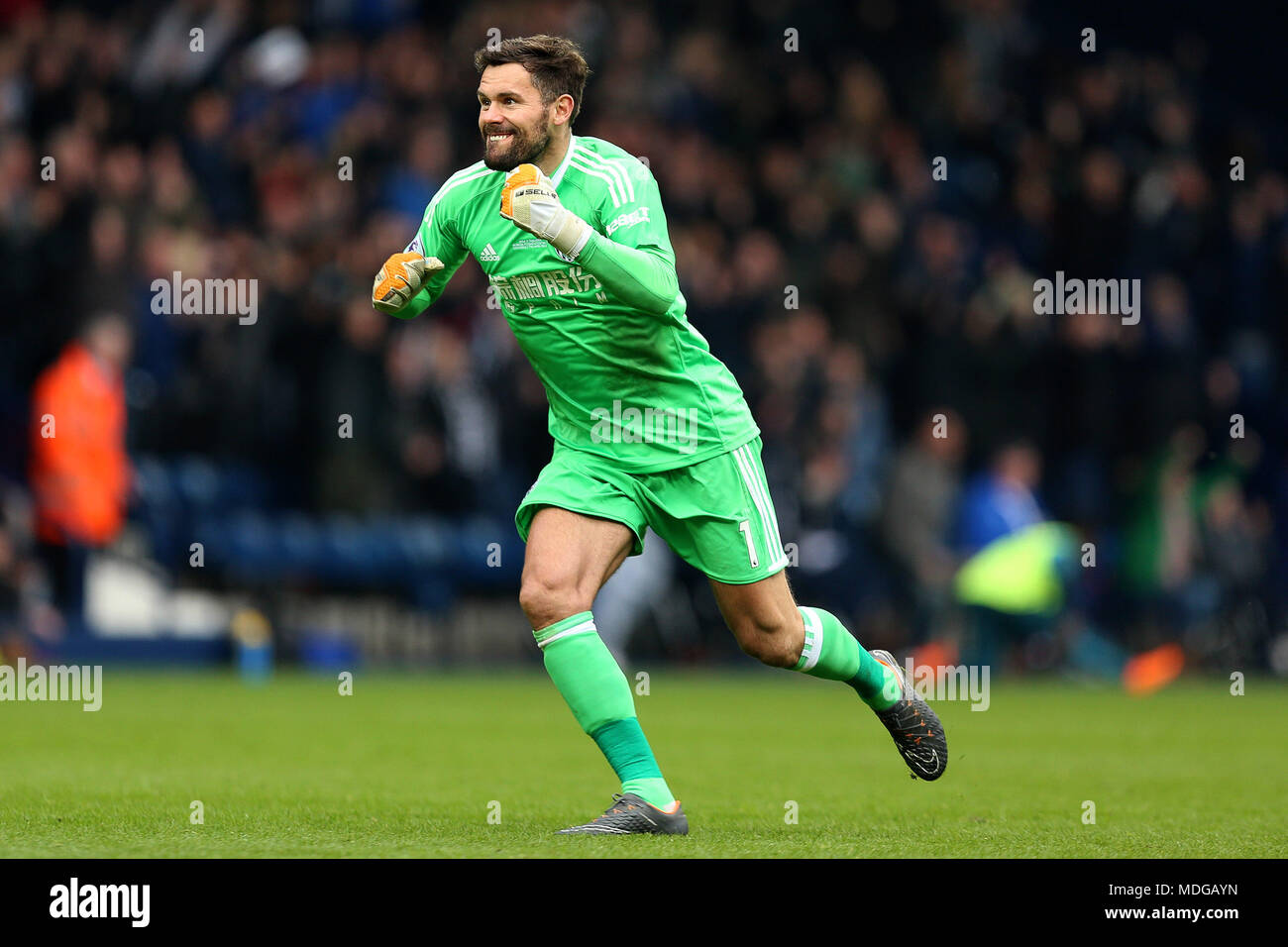 Ben Foster , the goalkeeper of West Bromwich Albion celebrates after the opening goal for his side (1-0)Premier League match, West Bromwich Albion v S Stock Photo