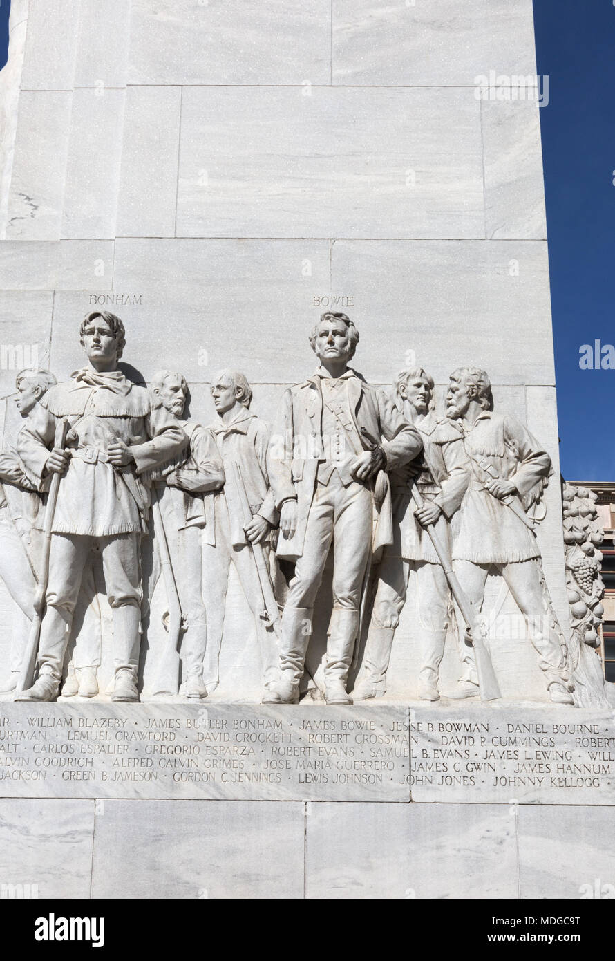 The Alamo Cenotaph, or Spirit of Sacrifice by Pompeo Coppini- a monument next to the Alamo commemorating the battle of the Alamo, San Antonio, Texas Stock Photo