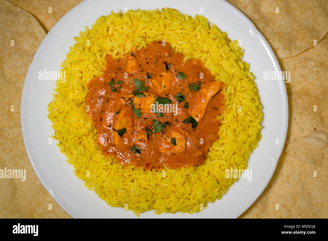 Chicken Tikka ans saffron basmati rice taken from above Stock Photo Alamy