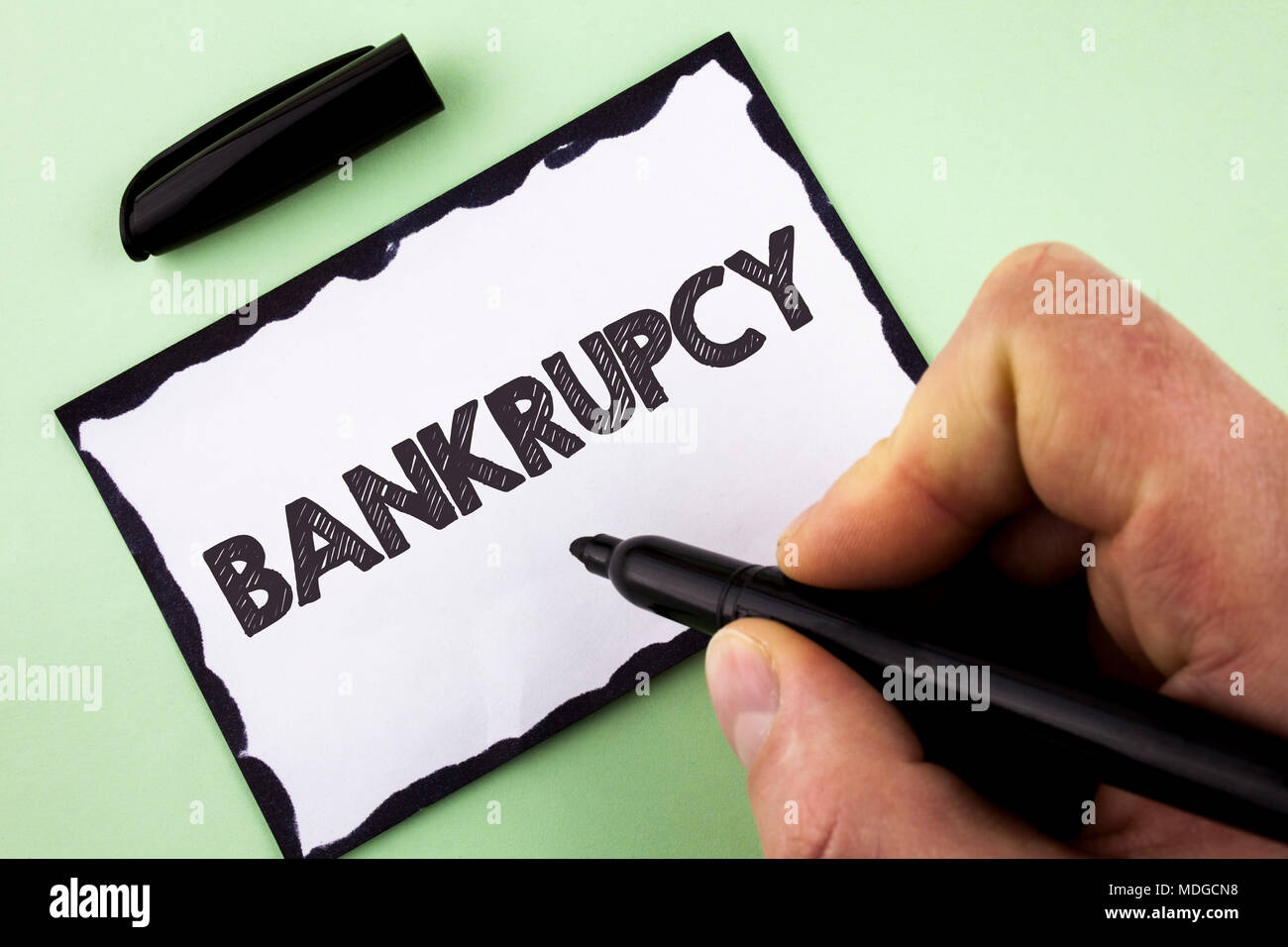 Handwriting text Bankrupcy. Concept meaning Company under financial