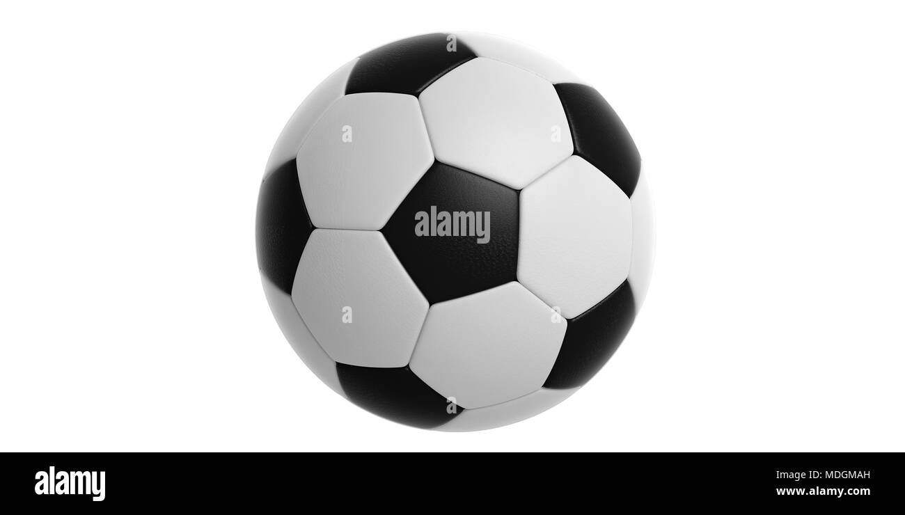 Classic black and white soccer football ball isolated cutout on white background. 3d illustration Stock Photo