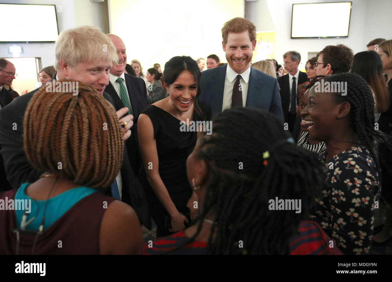 Foreign Secretary Boris Johnson, Prince Harry and Meghan Markle speak