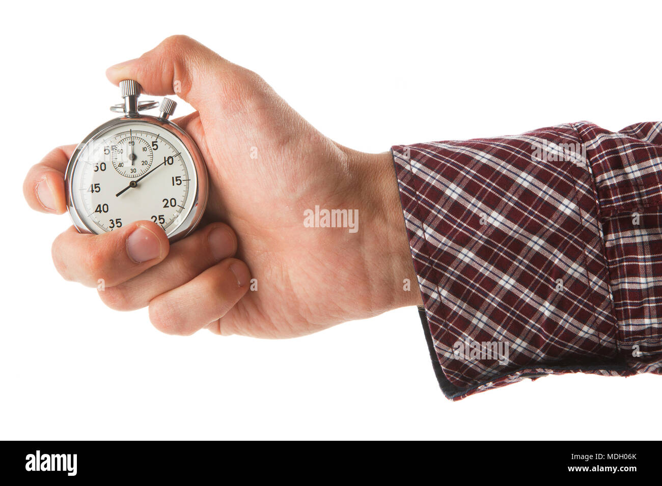 Analog stopwatch closeup on white background Stock Photo - Alamy