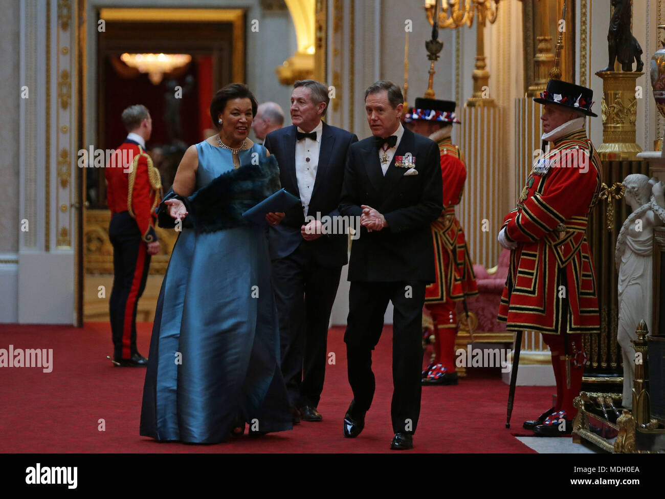 Commonwealth Secretary-General Patricia Scotland arrives in the East Gallery at Buckingham Palace in London as Queen Elizabeth II hosts a dinner during the Commonwealth Heads of Government Meeting. Stock Photo