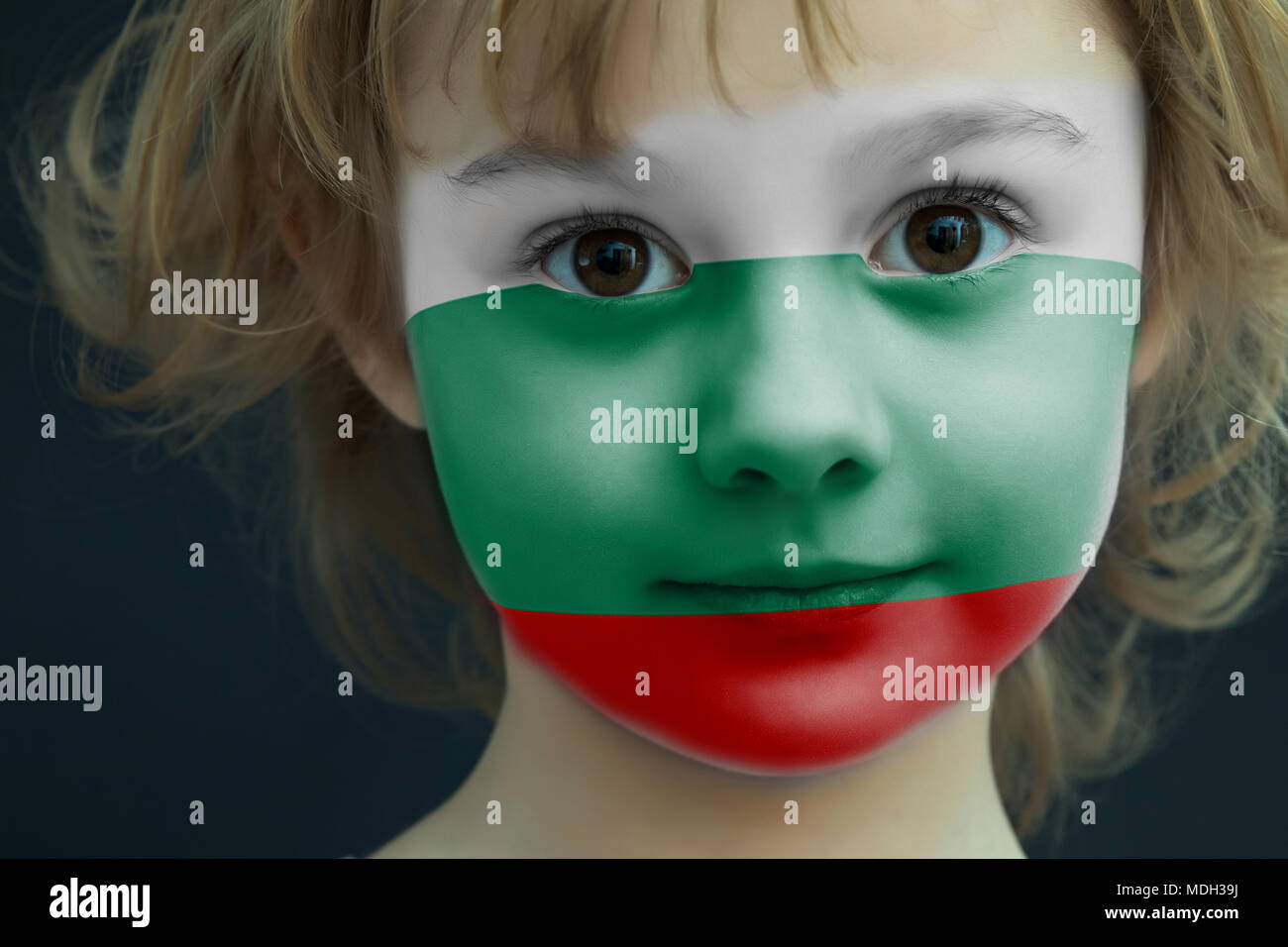 Child with a painted flag of Bulgaria Stock Photo