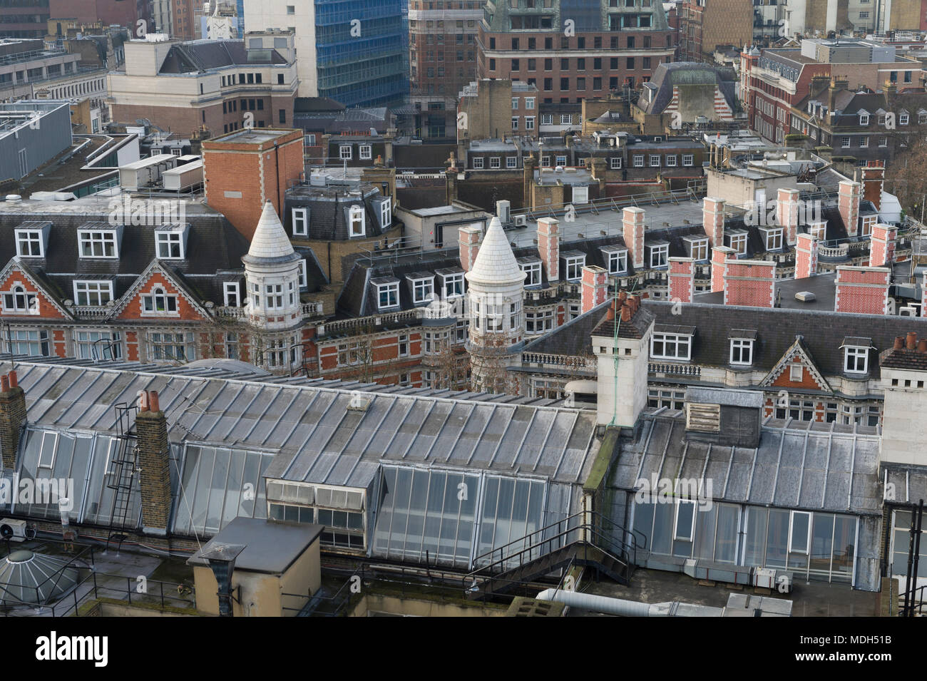 Central London, rooftops photographed from the roof of the old Central Saint Martins art college, Holborn, London, Britain. 8th January 2017 Stock Photo