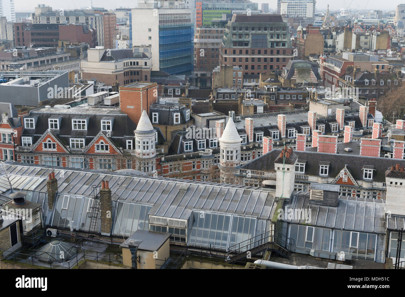 Central London, rooftops photographed from the roof of the old Central Saint Martins art college, Holborn, London, Britain. 8th January 2017 Stock Photo